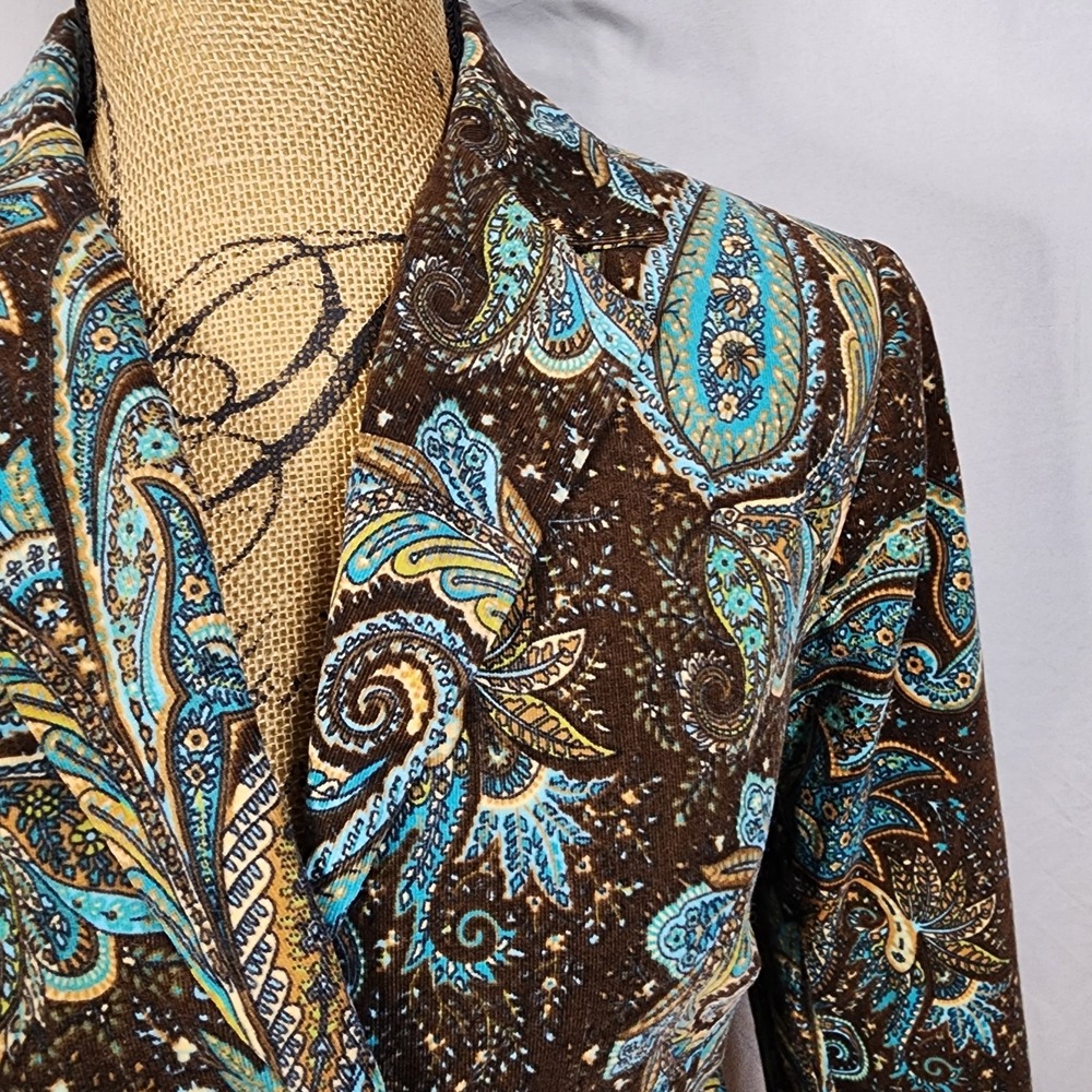 DALIA Size 10 Pinwale Corduroy Brown Paisley Two Button Structured Office Blazer - Picture 6 of 13